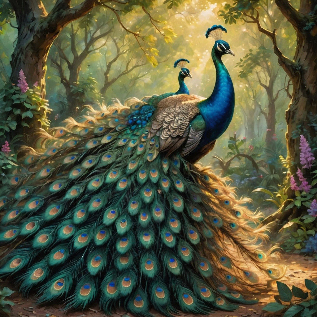 Magnificent Peacock in Whimsical Forest