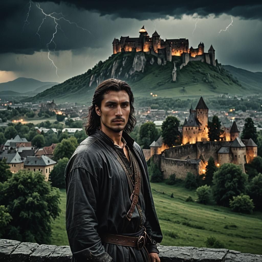 Dramatic Portrait at Castle Bran in Cinematic Style