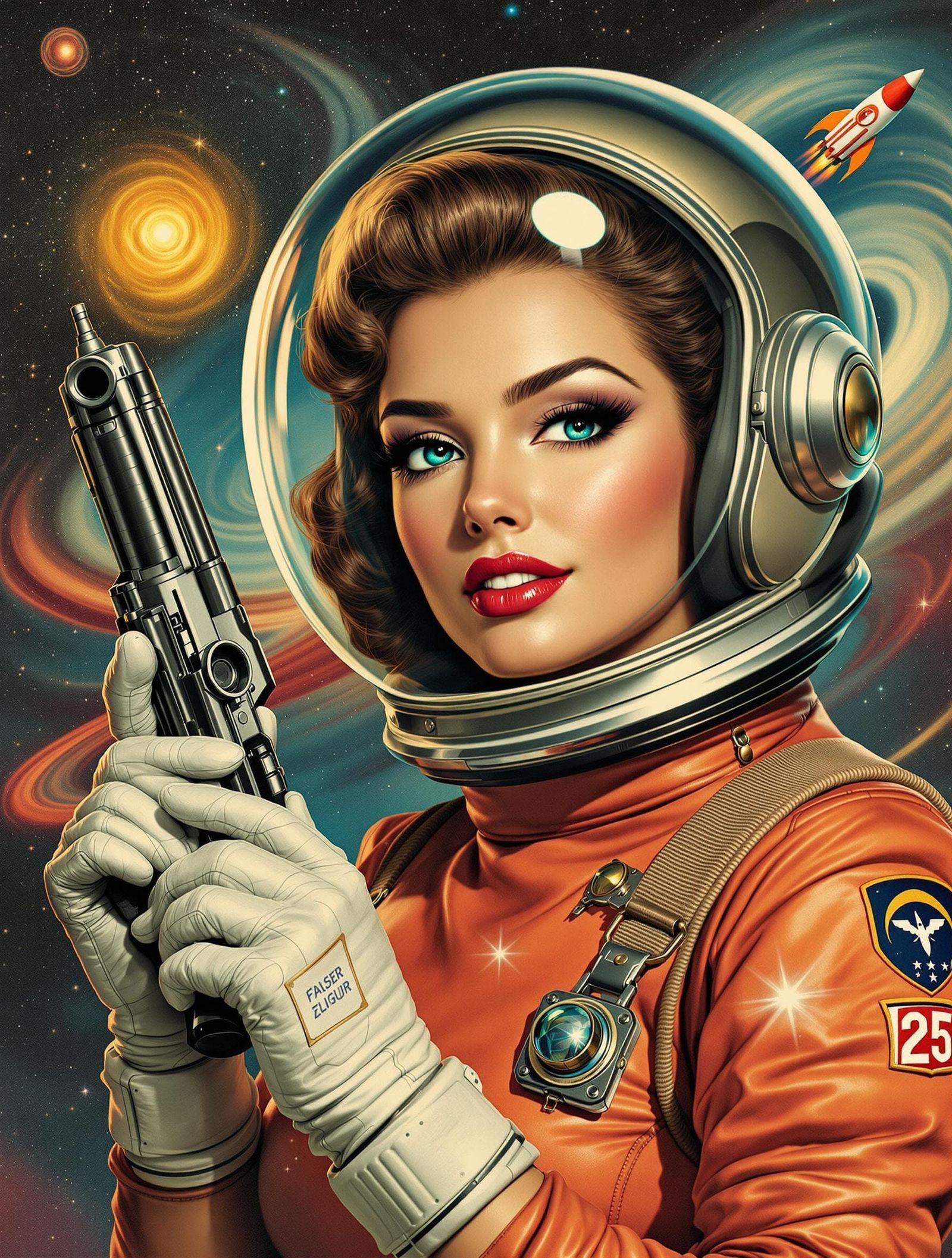 Glamorous Space Adventurer in Pin-Up Style