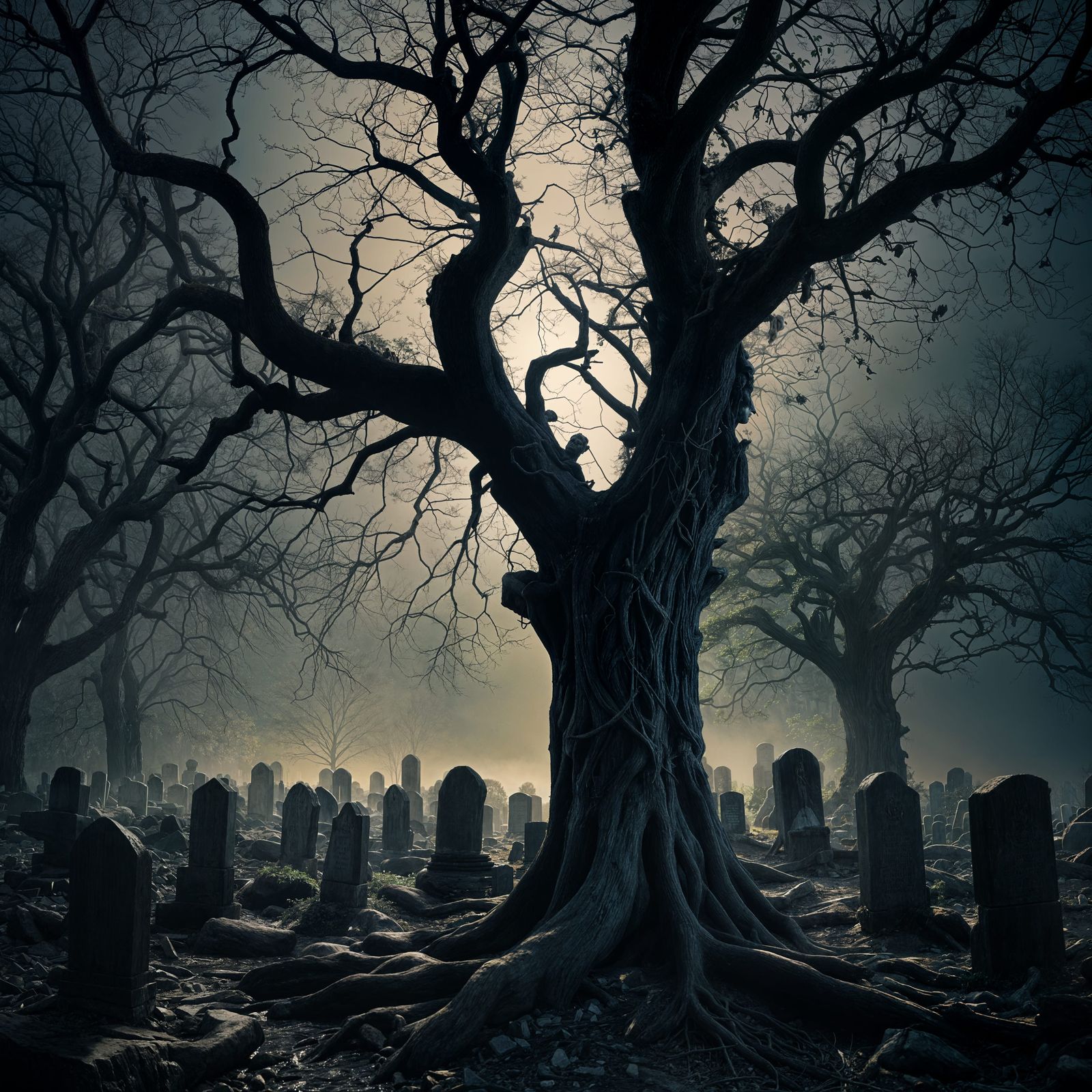 Tombstone Figures Around a Tree