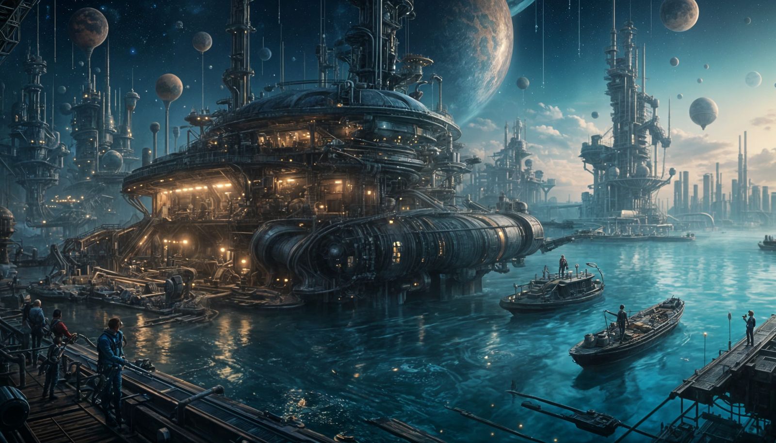 Cyberpunk Factory on Water Planet