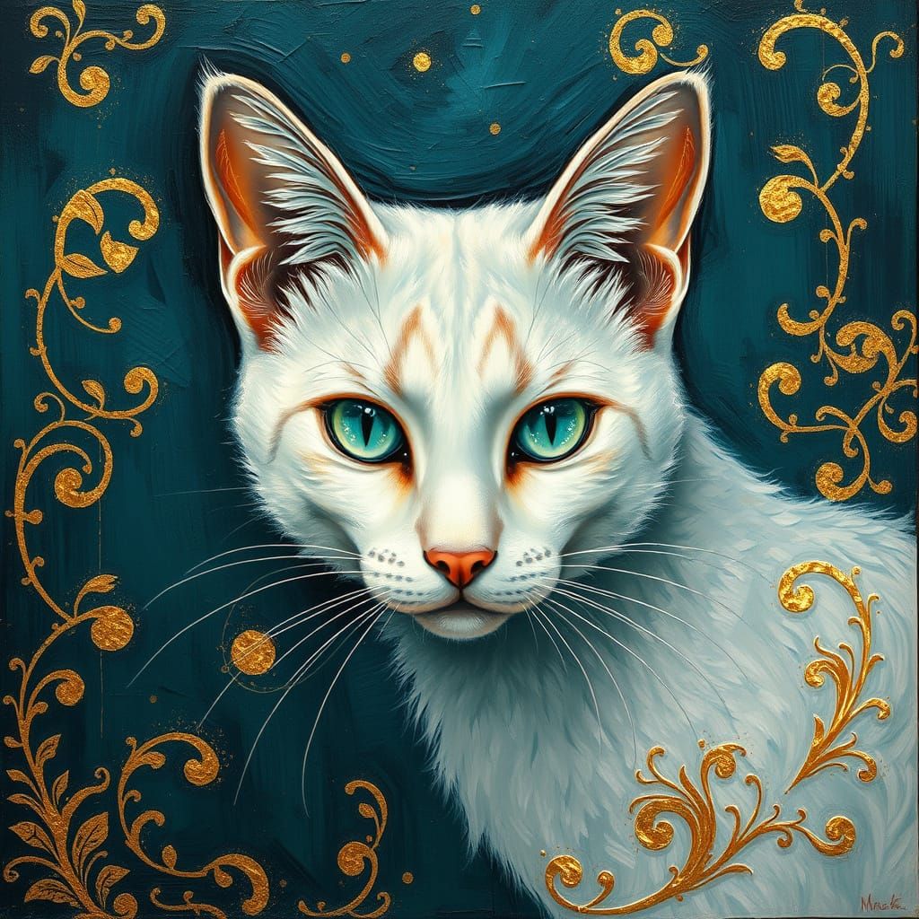 Ethereal Feline in Dreamlike Realm with Iridescent Fur and T...