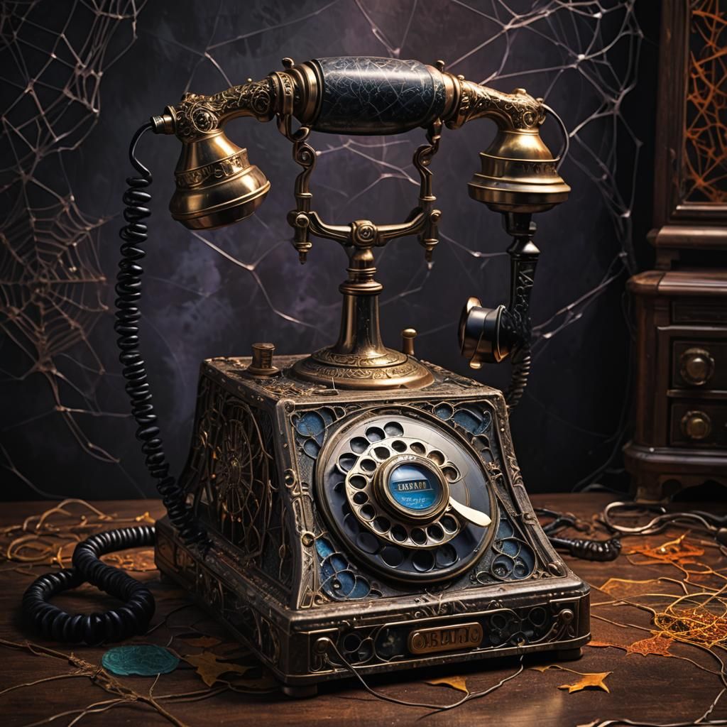 cobweb covered antique rotary phone