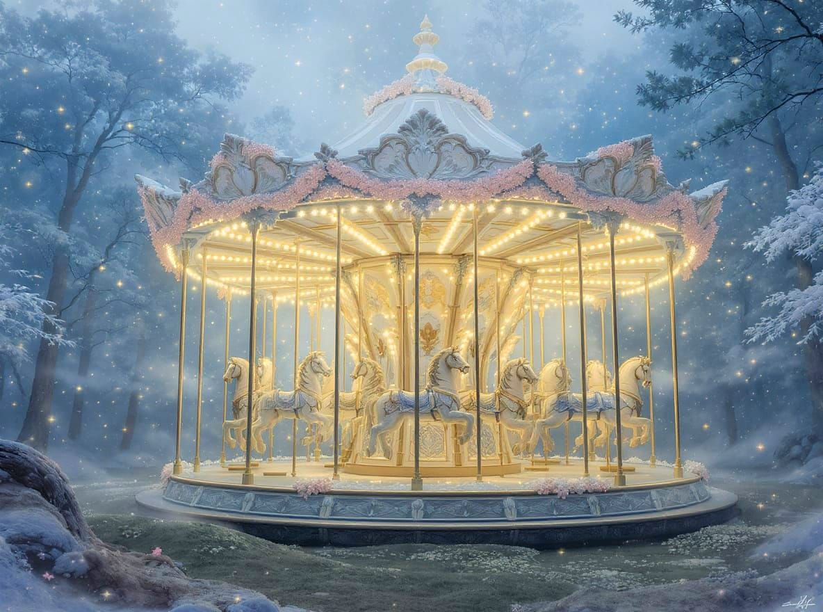 Enchanted Forest Carousel with Pearlescent Animals