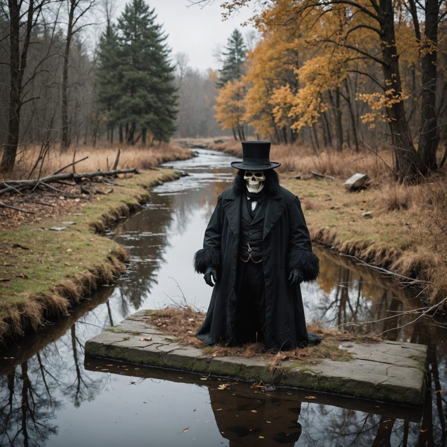 Ethereal Furry Landscape of Forgotten River and Tombstone