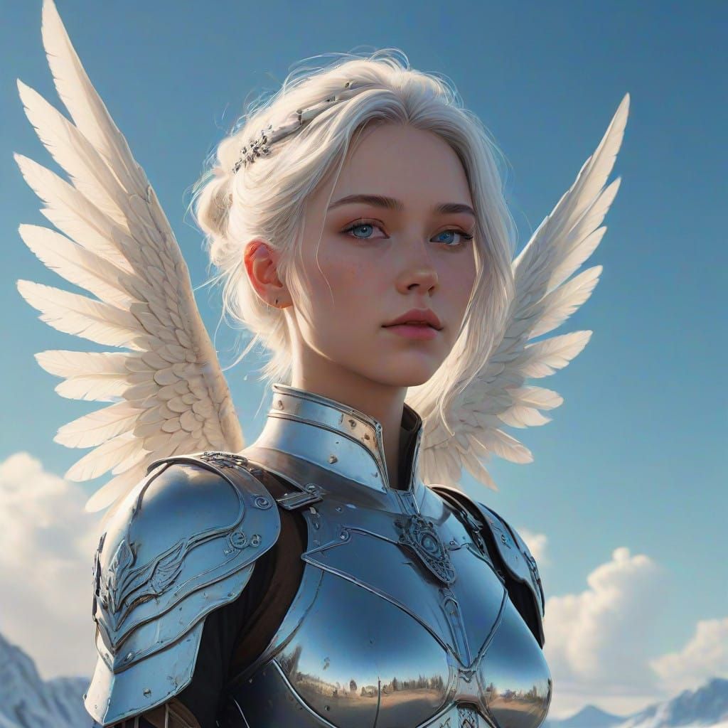 Majestic Angelic Figure Radiates Golden Glow Above Abandoned...