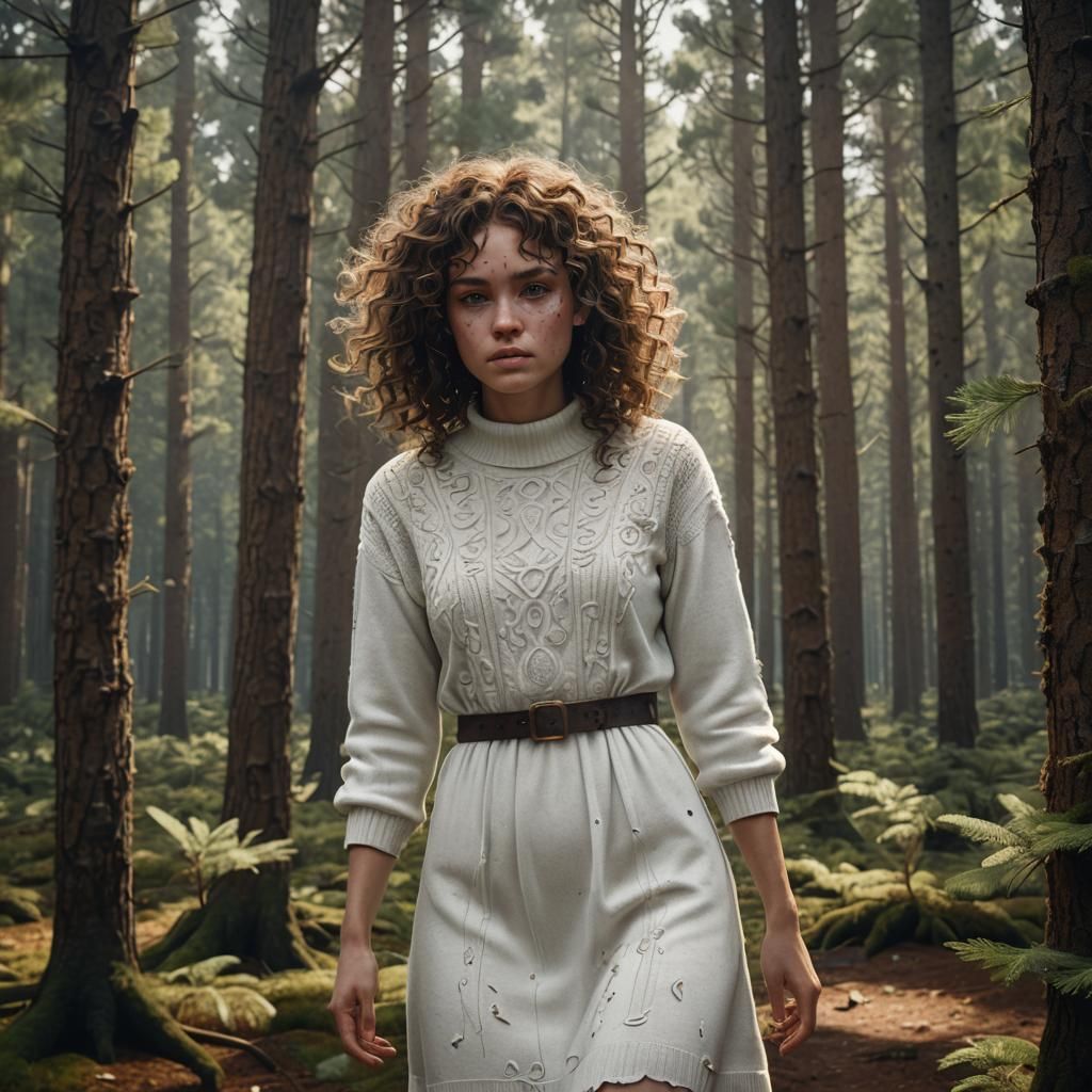 Woman in Forest: Detailed Matte Painting