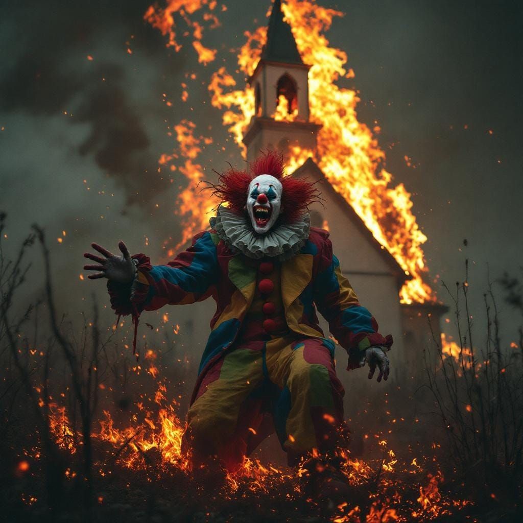 Clown in Flames: Dark Surrealism in Burning Church