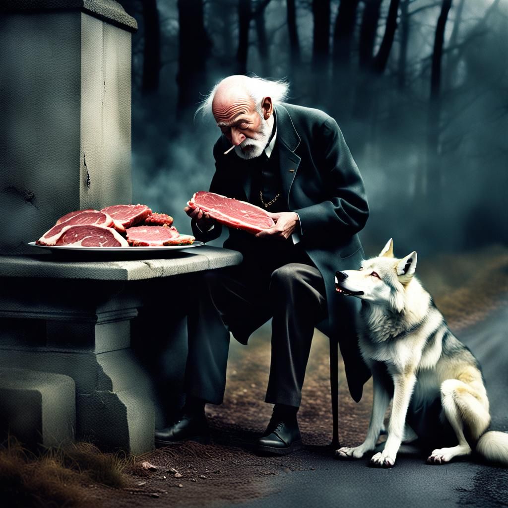 Vintage Photograph: Wolf-Man Feast