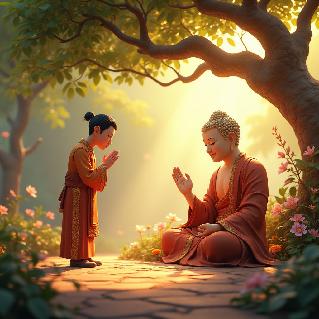 Merchant's Gratitude: 3D Cartoon Buddha Scene