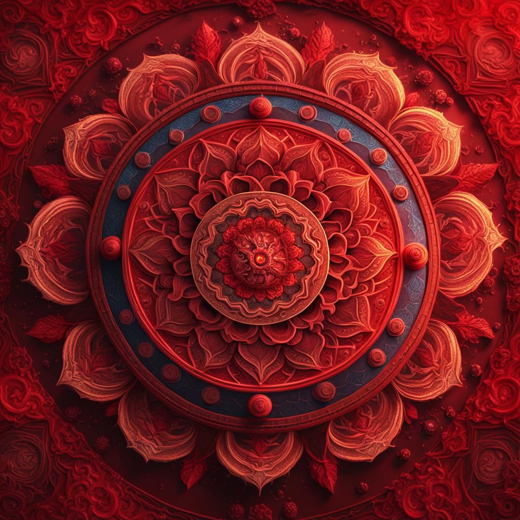 Intricate Red Mandala Fantasy Concept Art