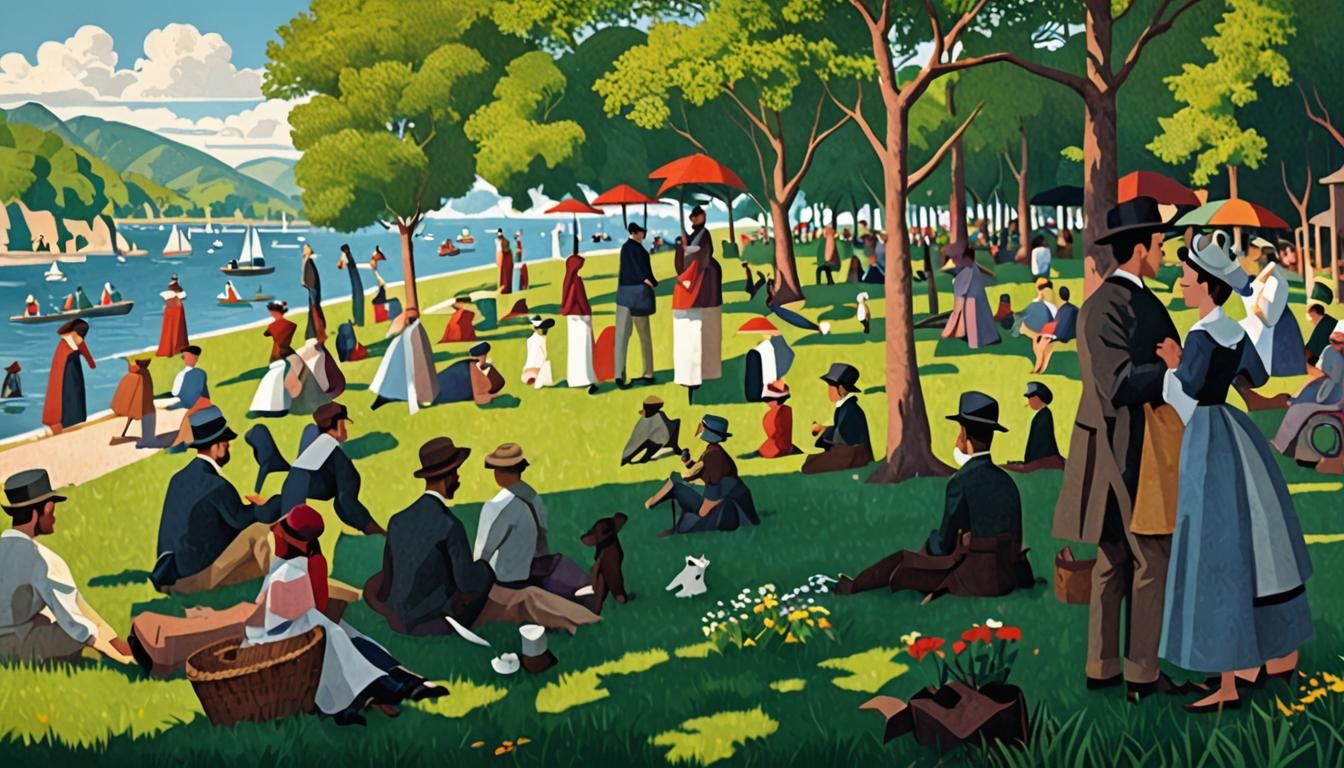 Flat Illustration of La Grande Jatte in Mountains