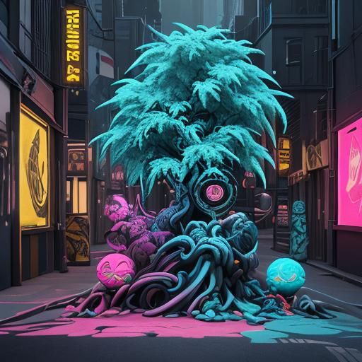 Urban Graffiti Art with Spiritual Themes in 3D