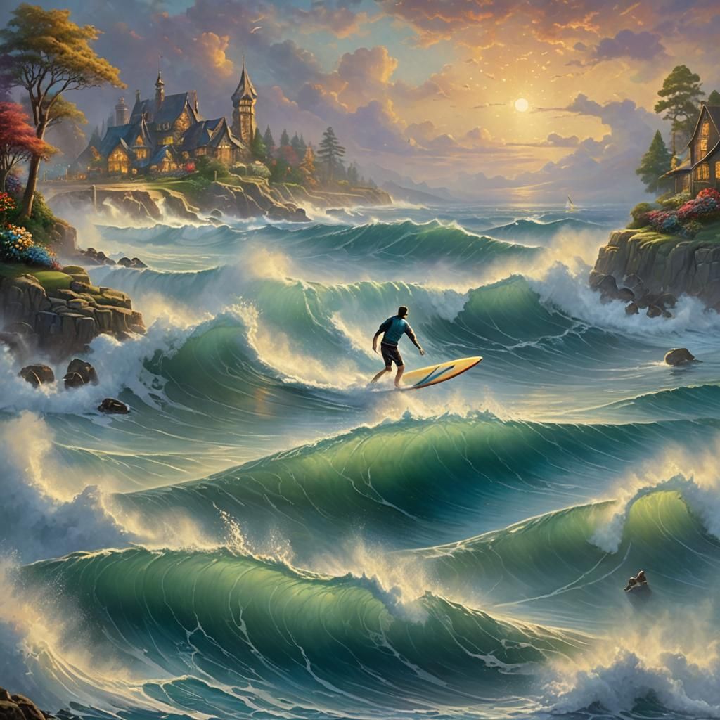 Sunset Surfer in Ethereal Fantasy Style