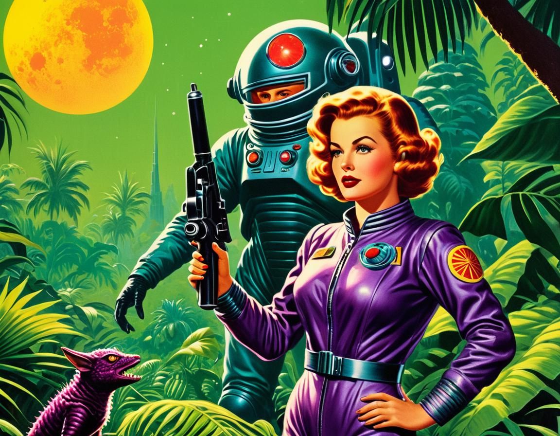 Retro Sci-Fi Space Commander on Alien Planet