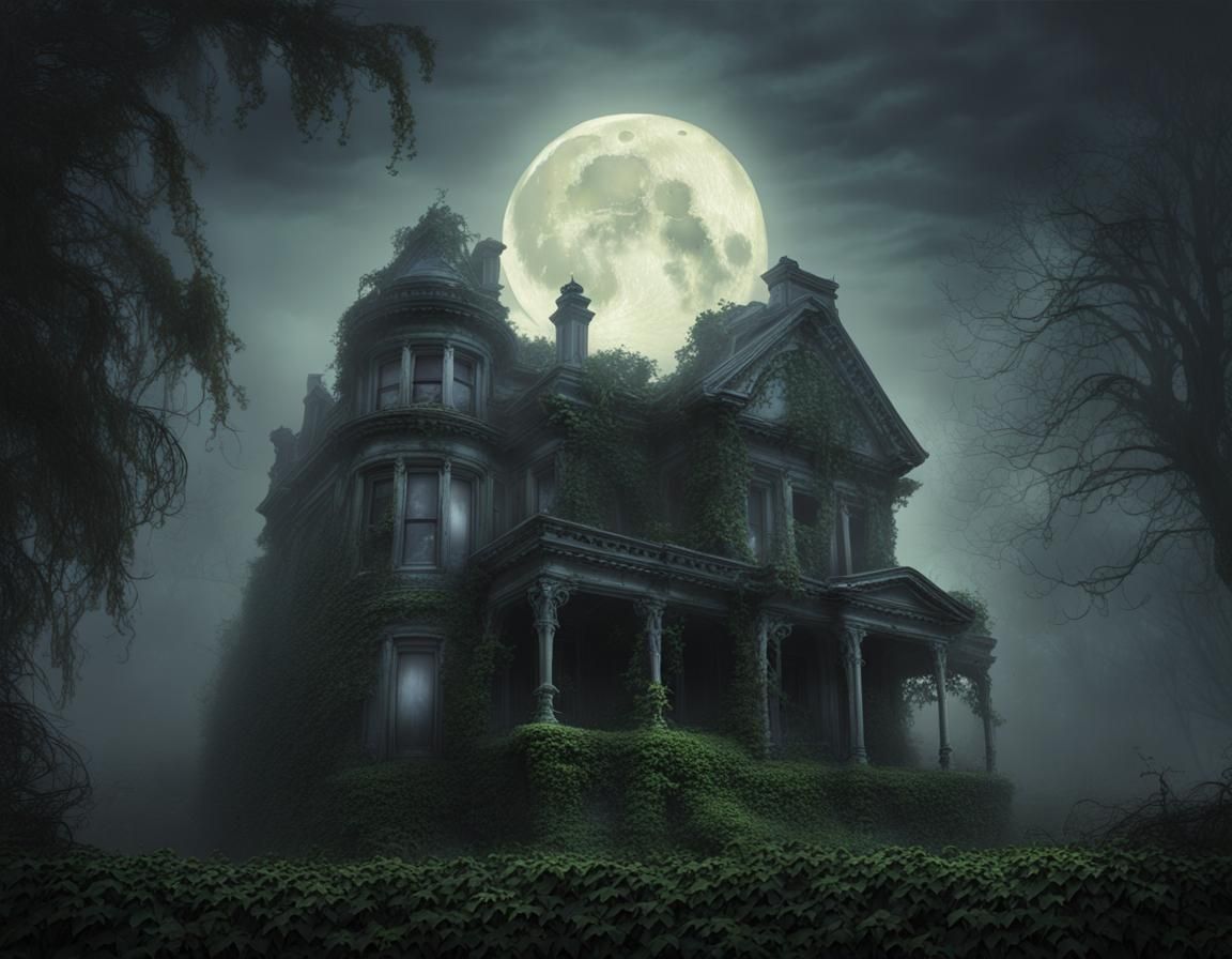 Eerie Victorian Mansion in Sinister Night by Rutkowski