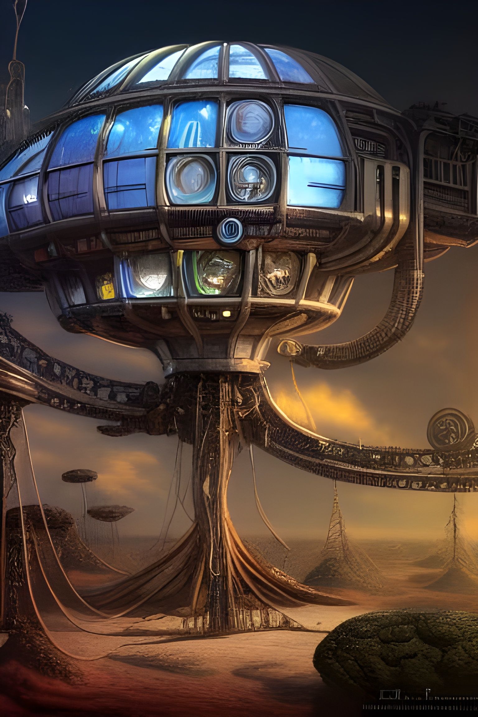 Steampunk Space Station Terrarium in Sci-Fi Style