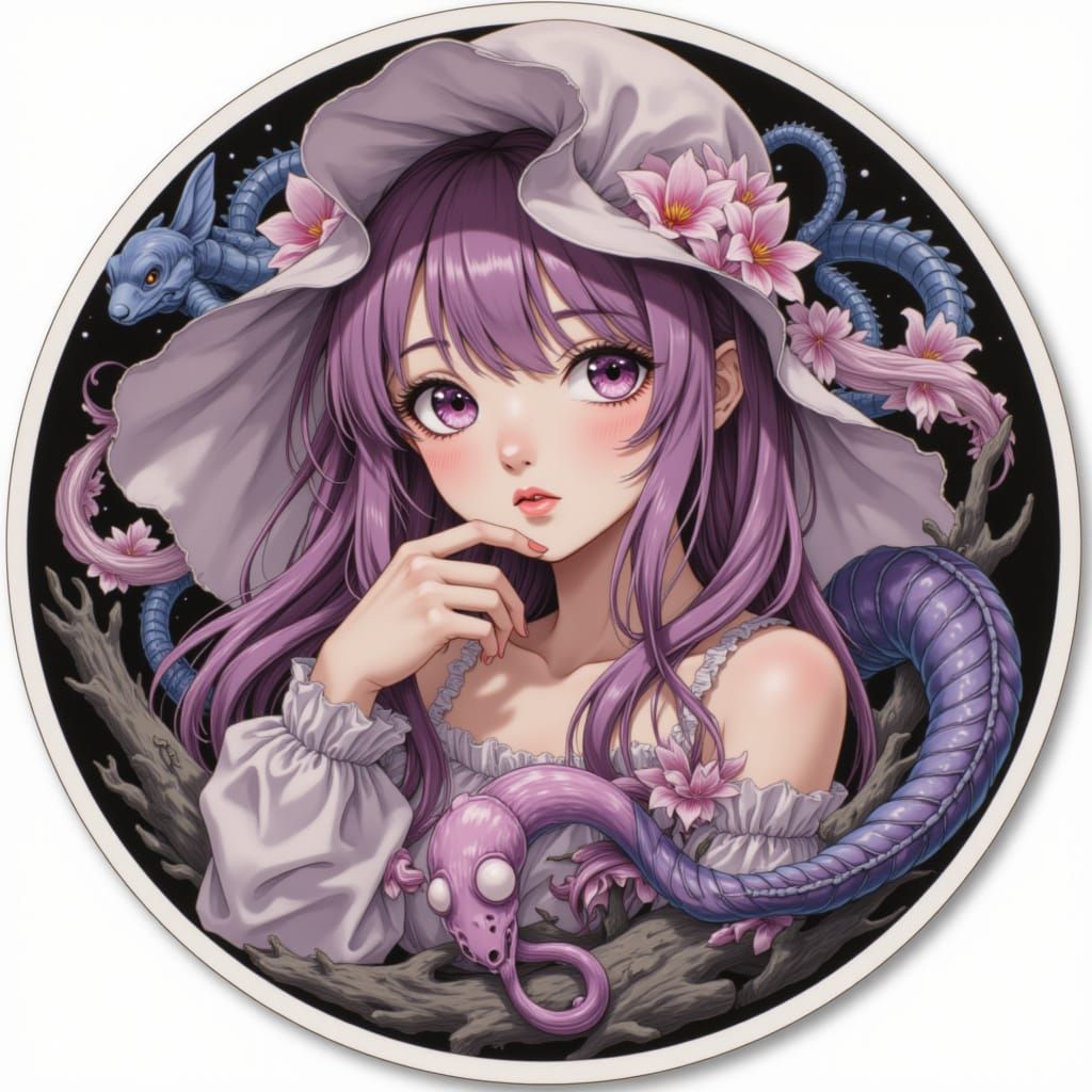 Xenomorph Lurking Behind Anime Jelly Girl Sticker