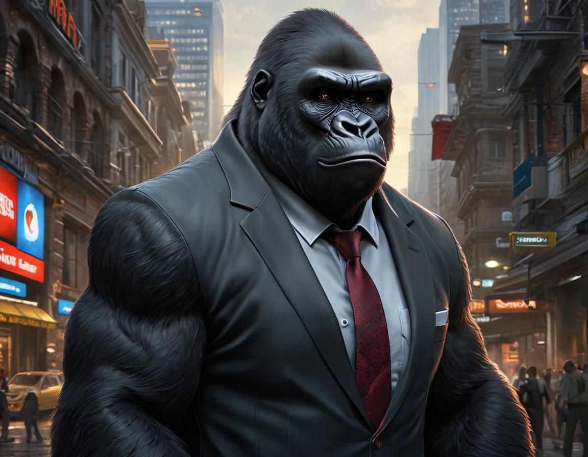 Hyperrealistic Gorilla in City Business Attire