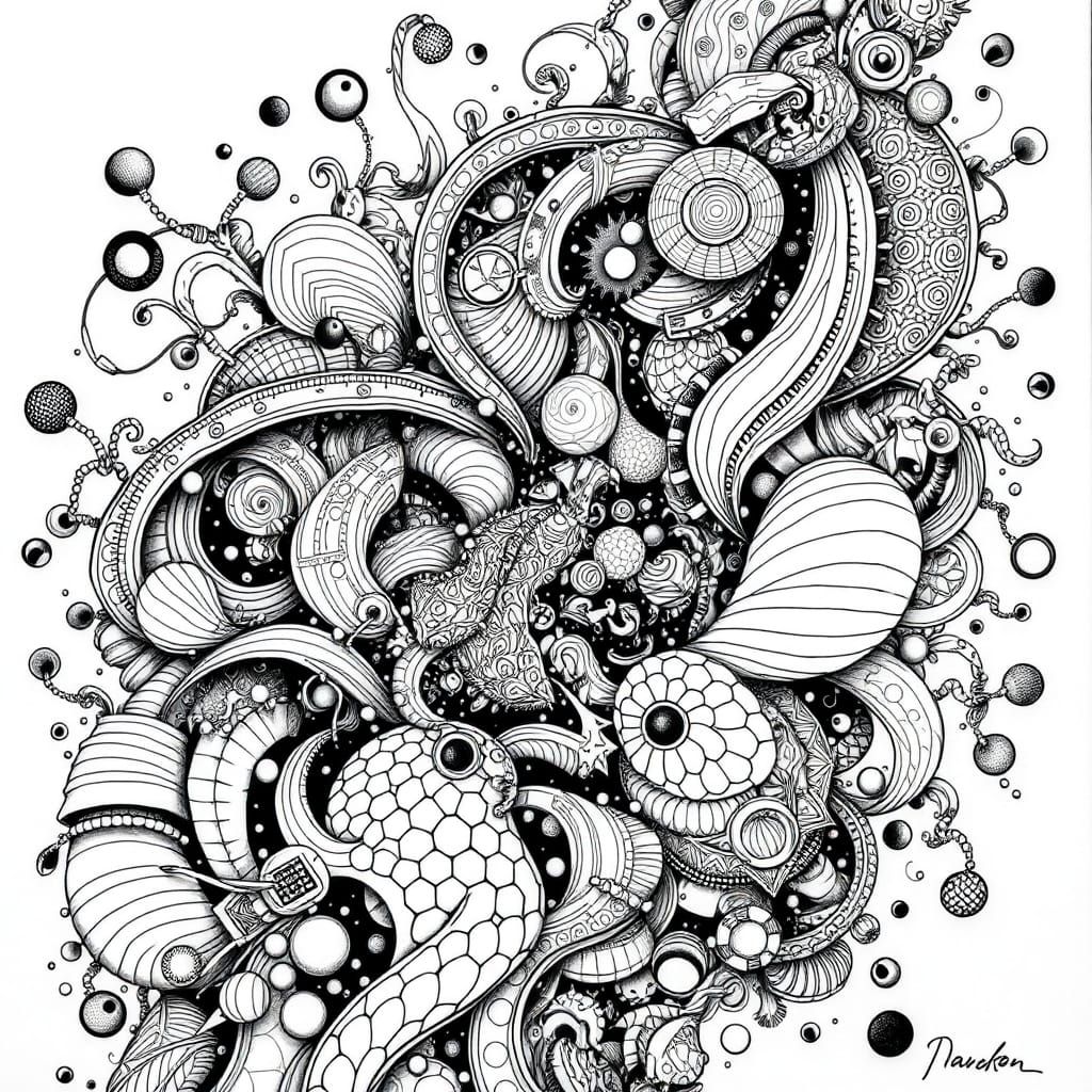 Intricate Abstract Doodle Drawing in Fine Liner Style