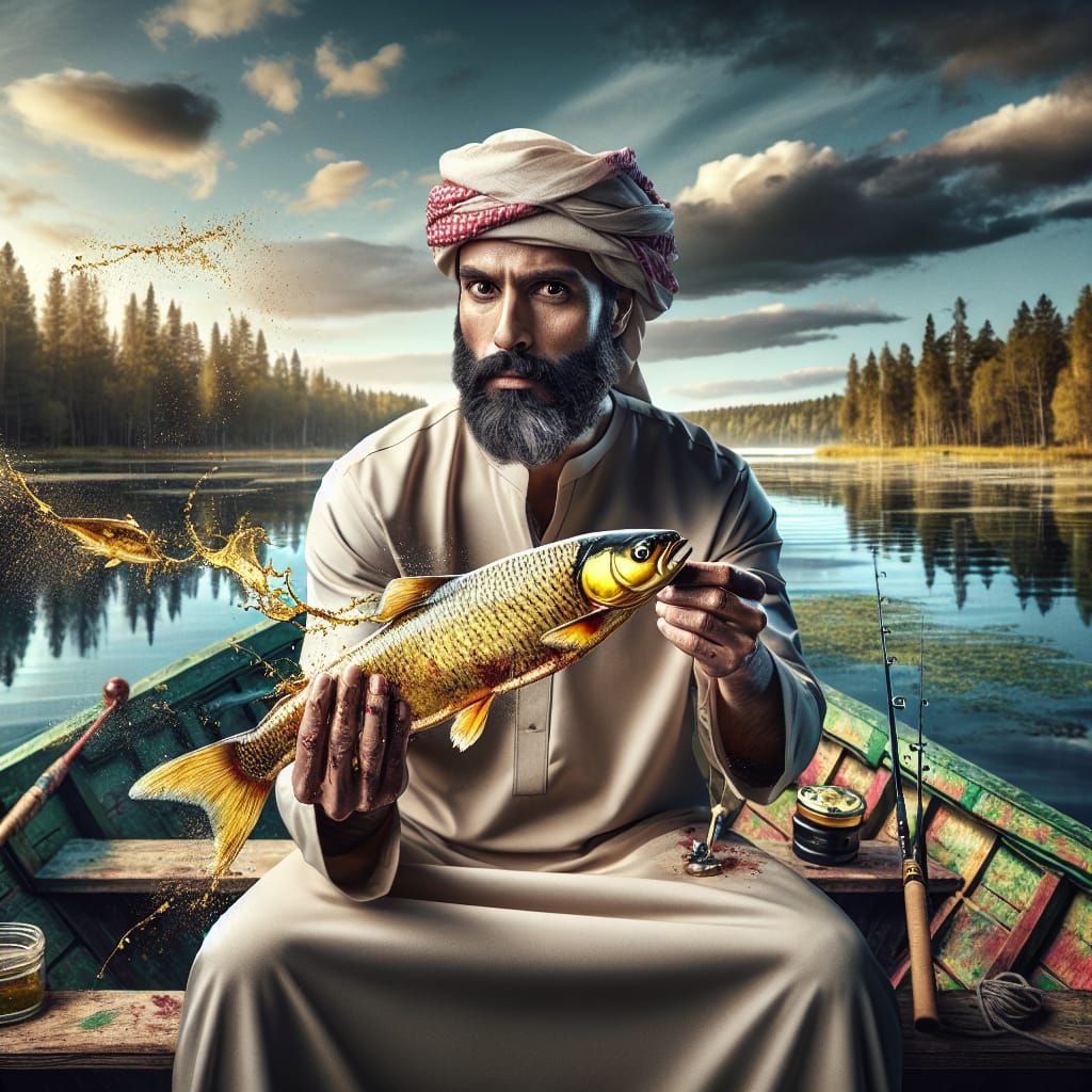 Man Holds Golden Fish on Tranquil Swedish Lake