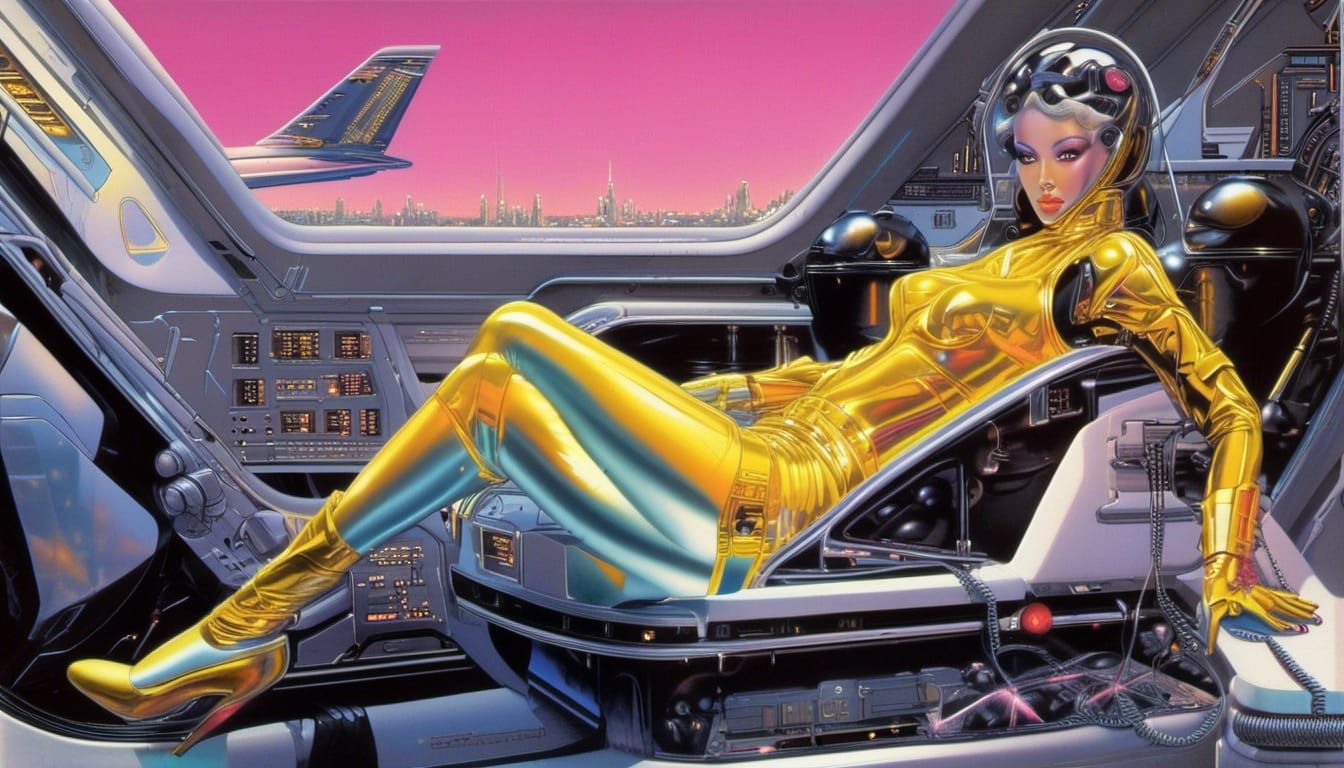 Cyberpunk Robotic Woman in 80s Sci-Fi Style