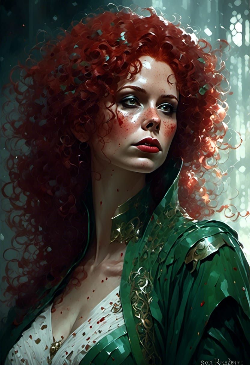 Vampiress in 3000 A.D. with Red Hair, Photorealistic