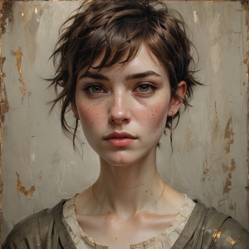 Girl with Pixie Cut in Renaissance Portrait Style