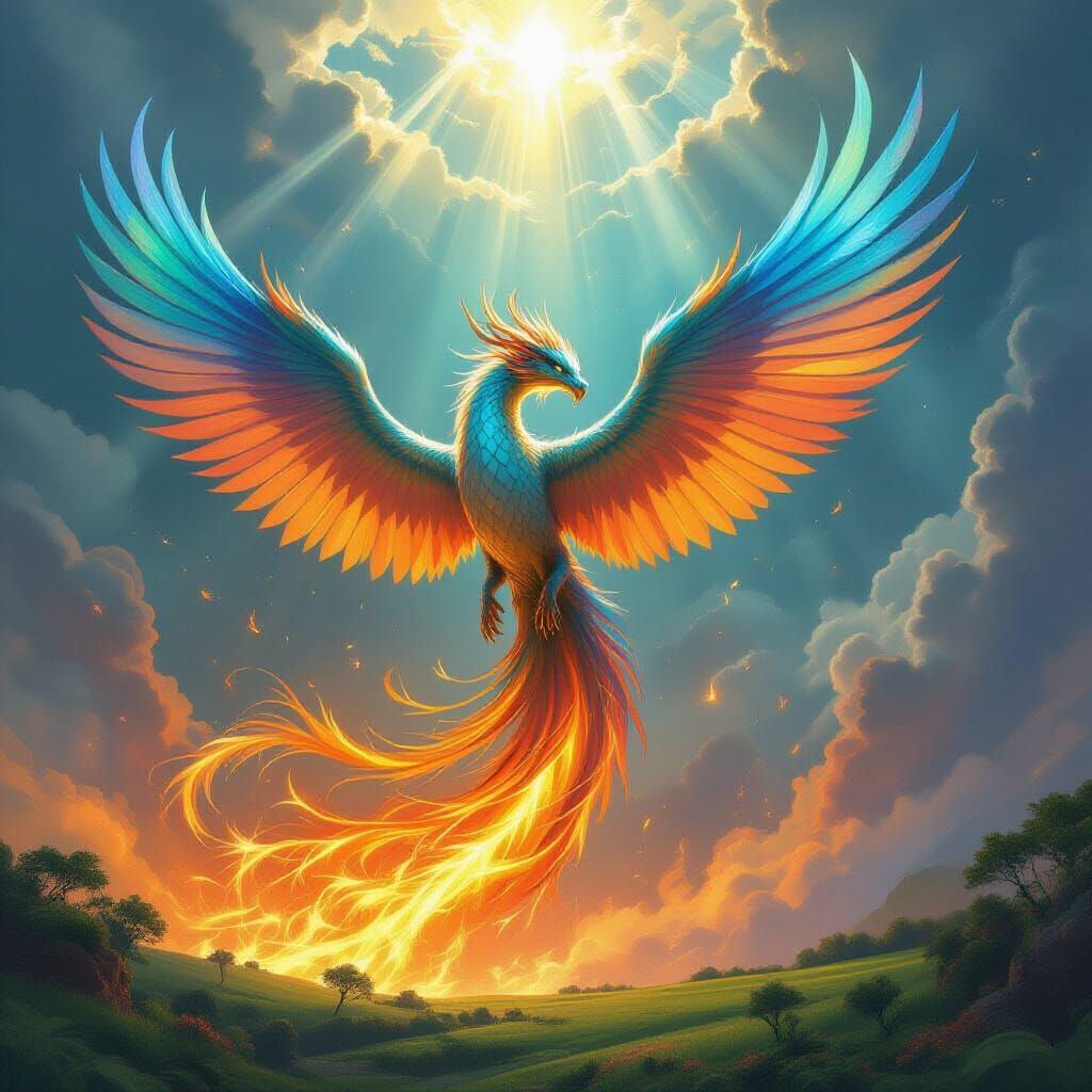 Dragon Transforms into Fiery Phoenix in Epic Fantasy Art