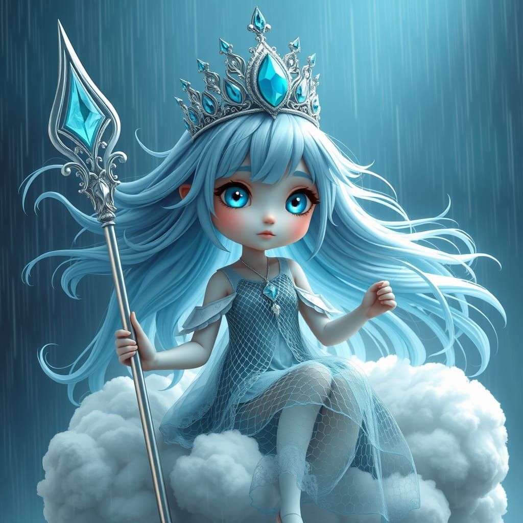 Rain Fairy with Silver Staff in 3D Style