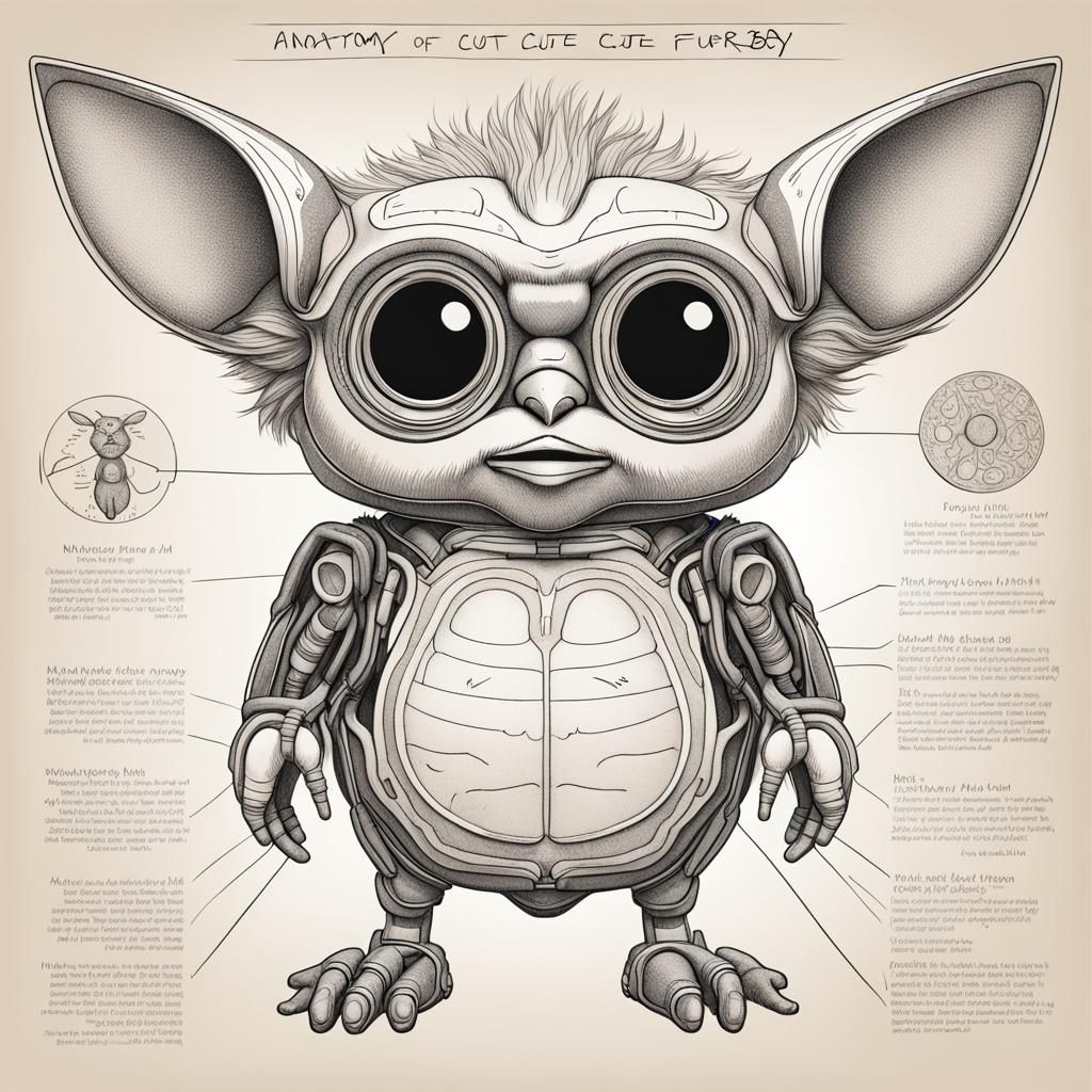Furby Alien Anatomy in Da Vinci Style