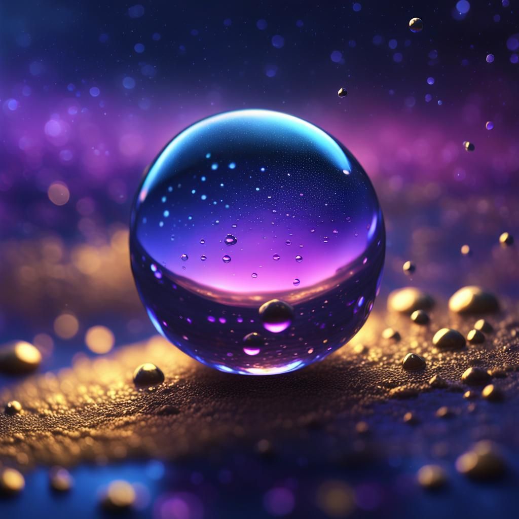 Night Sky Reflected in Iridescent Water Droplet