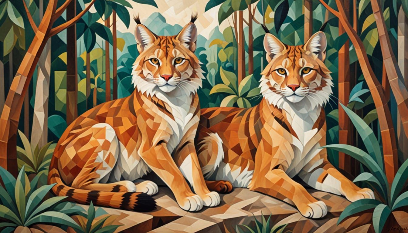 Large Feline Predator Resting on Rock in Forest