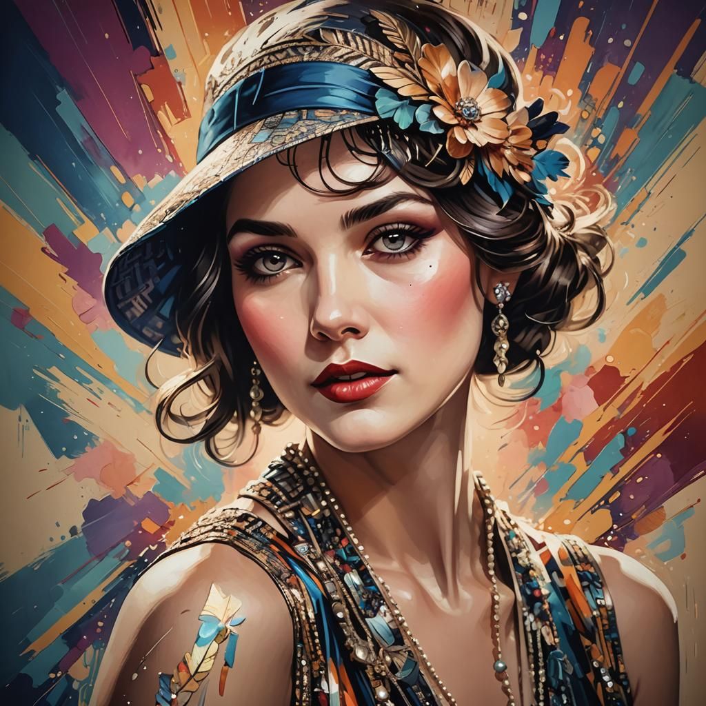 Roaring 20s Portrait in Hyperrealistic Splash Art