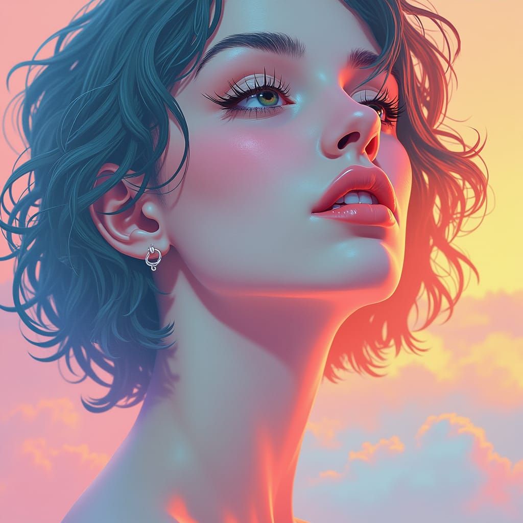 Woman's Face in 80s Pastel Style