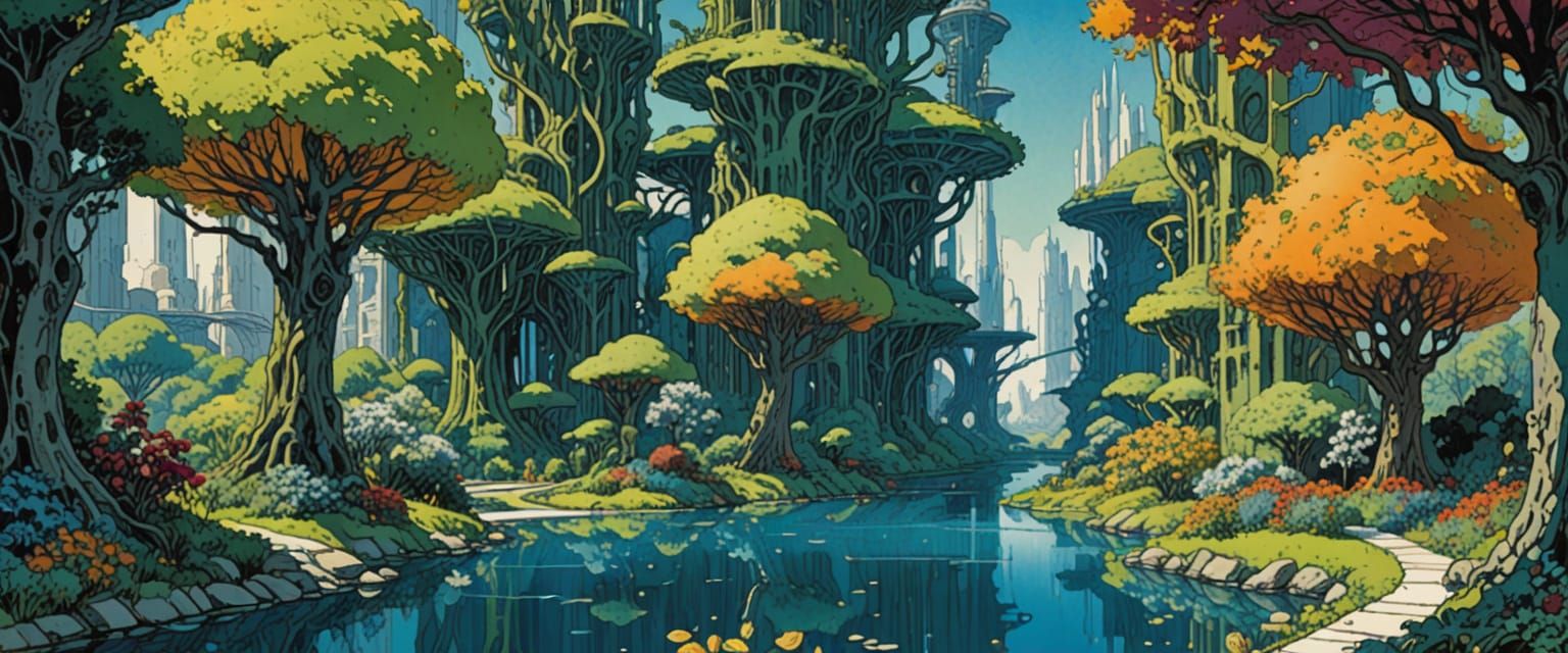 Utopian City of Future in Comic Book Style