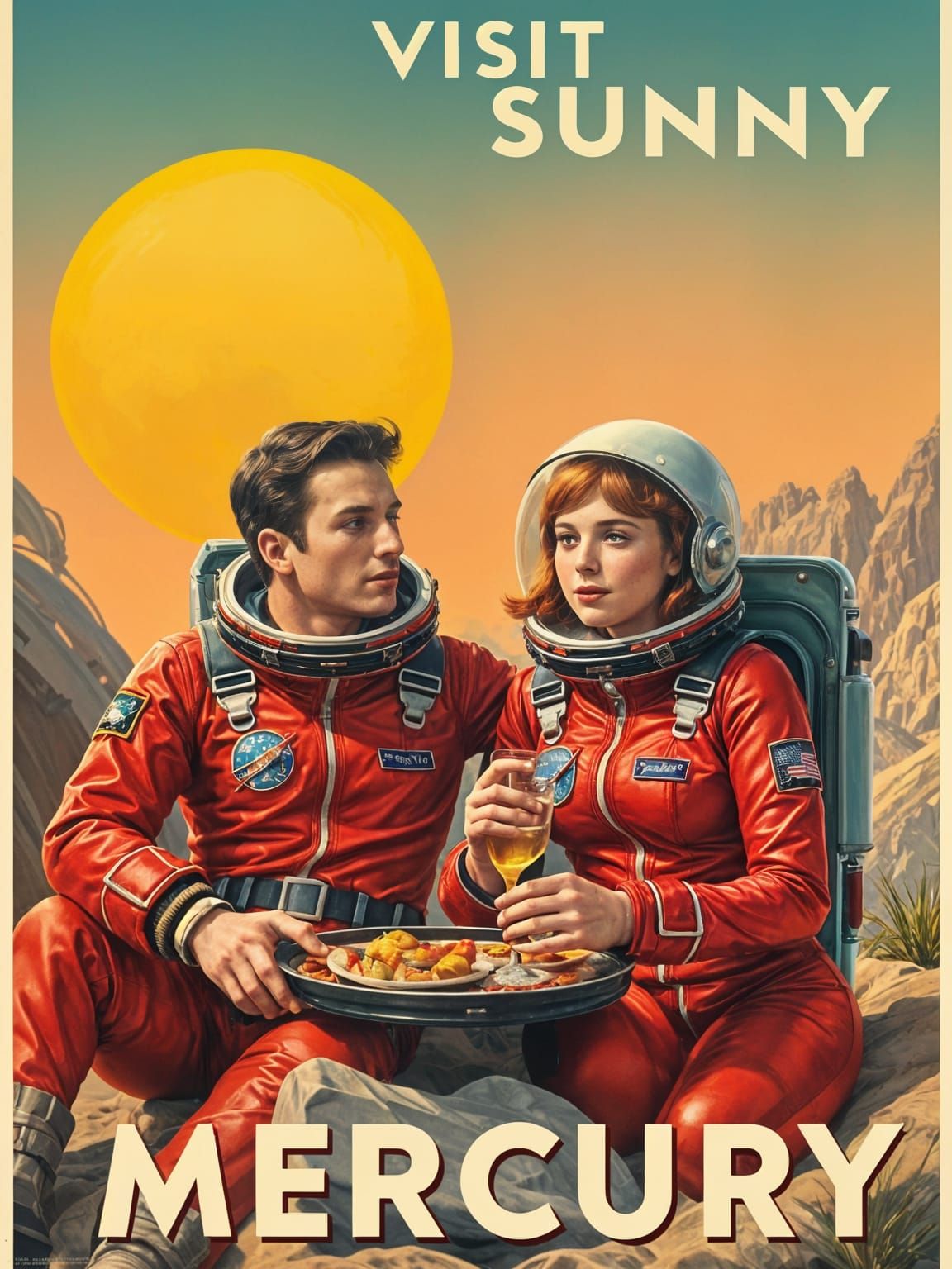 Visit Sunny Mercury: Retrofuturistic Travel Poster