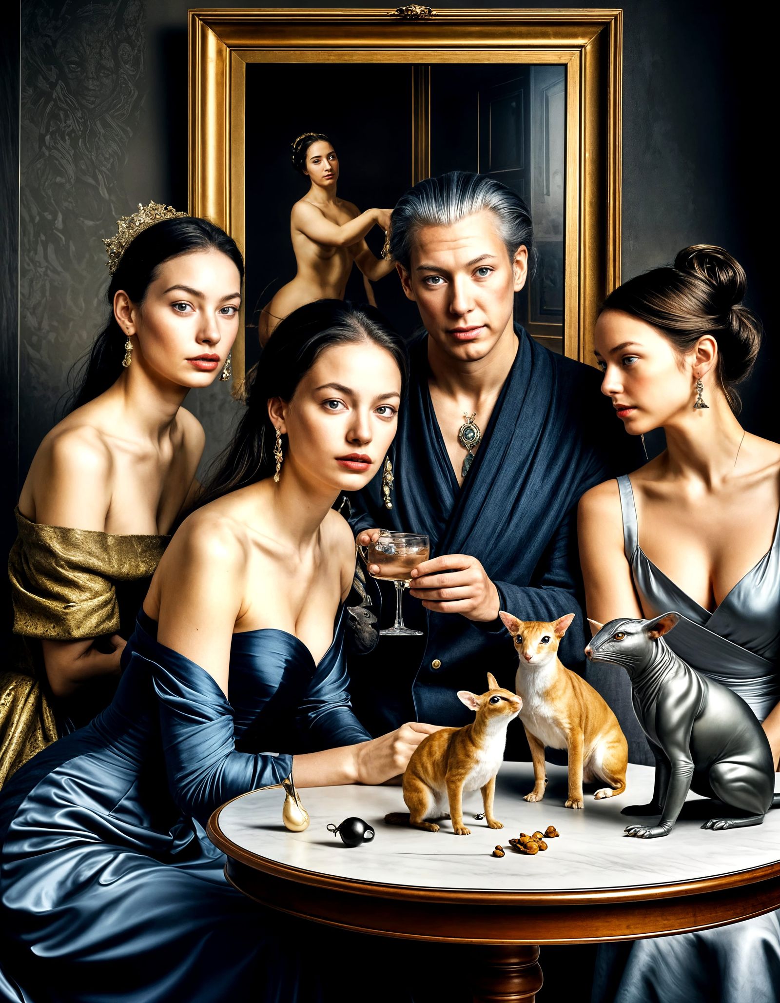 Hyperrealistic Alien-Human Gathering in a Fabulous Home