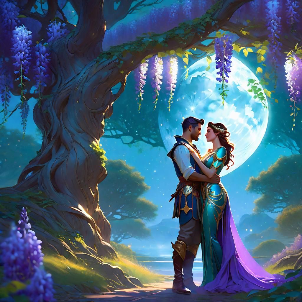 Ethereal Grove: Lovers Embraced in Moonshadow