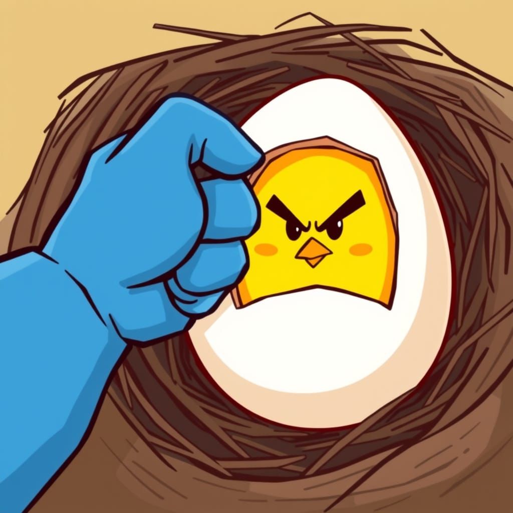 Cartoon Egg with Angry Eyes Peeking Out