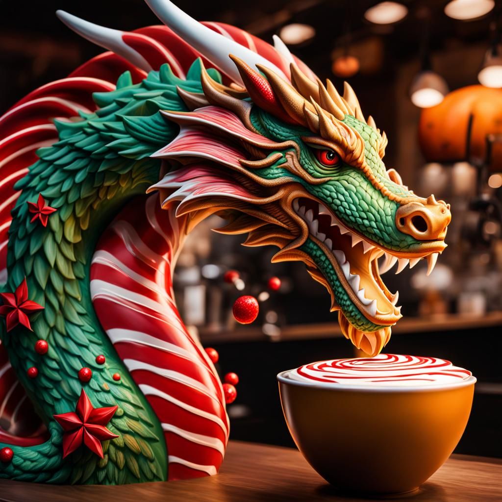 Latte Art Dragon Barista at Starbucks: Hyperrealistic