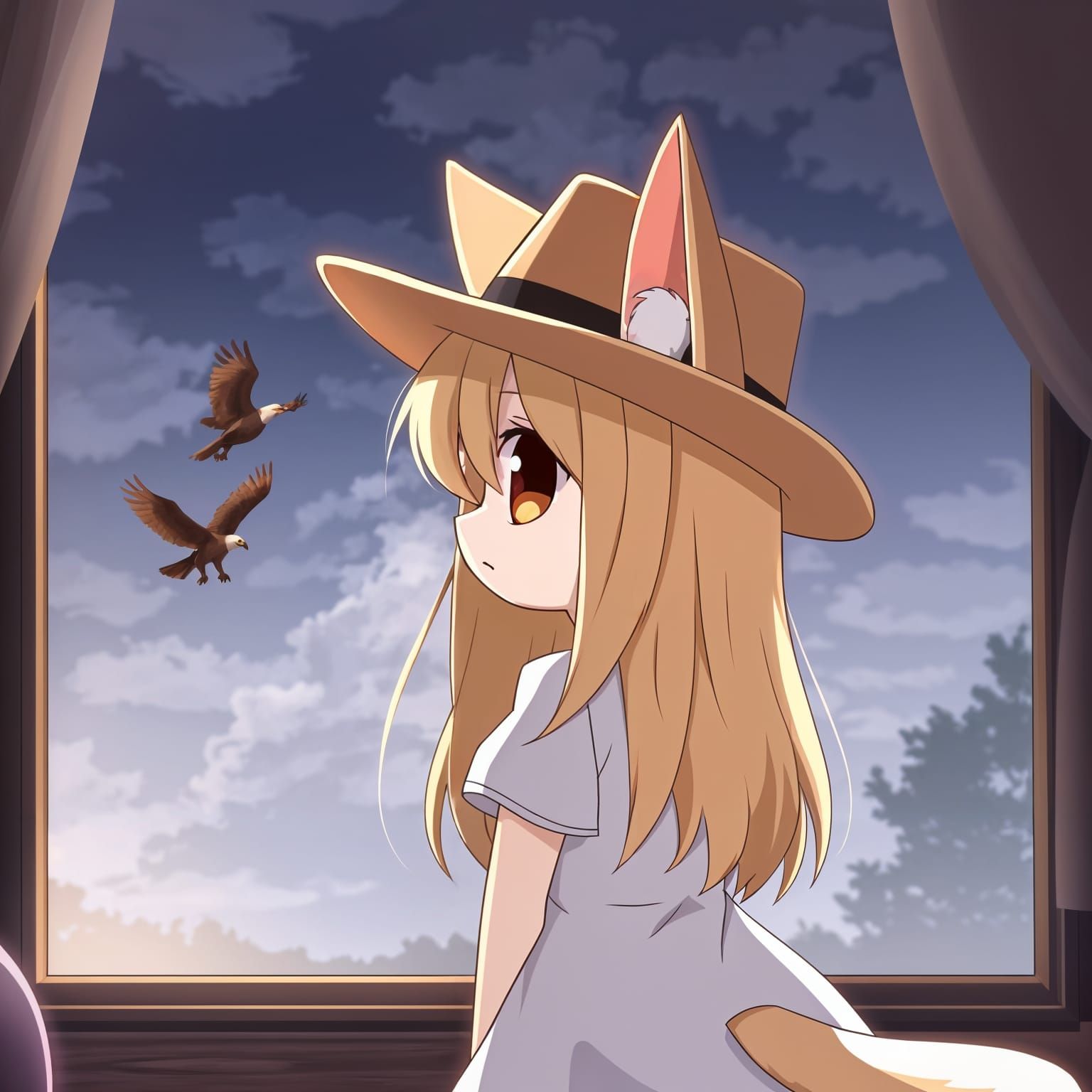 Anime Catgirl Contemplates the Great Outdoors in Moody Light...