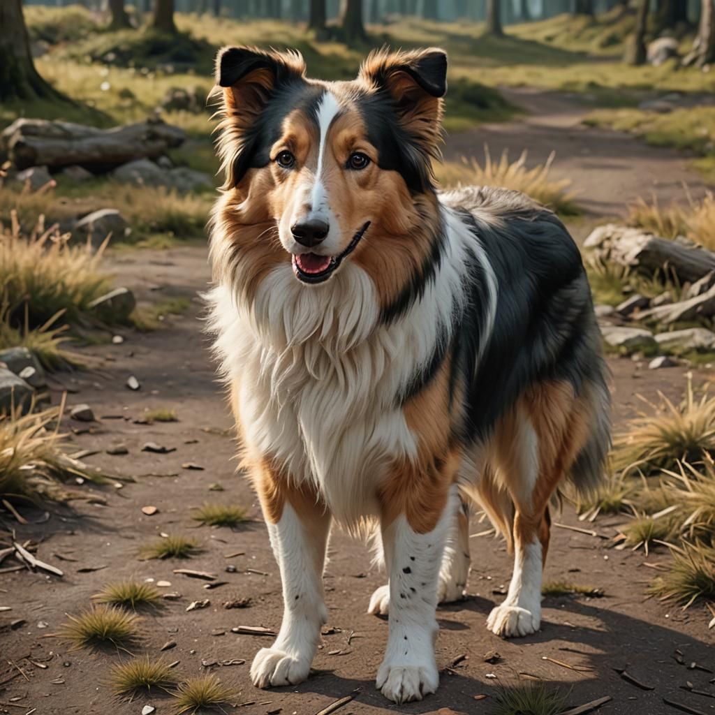 Cute Collie Dog in 3D Cinematic Style