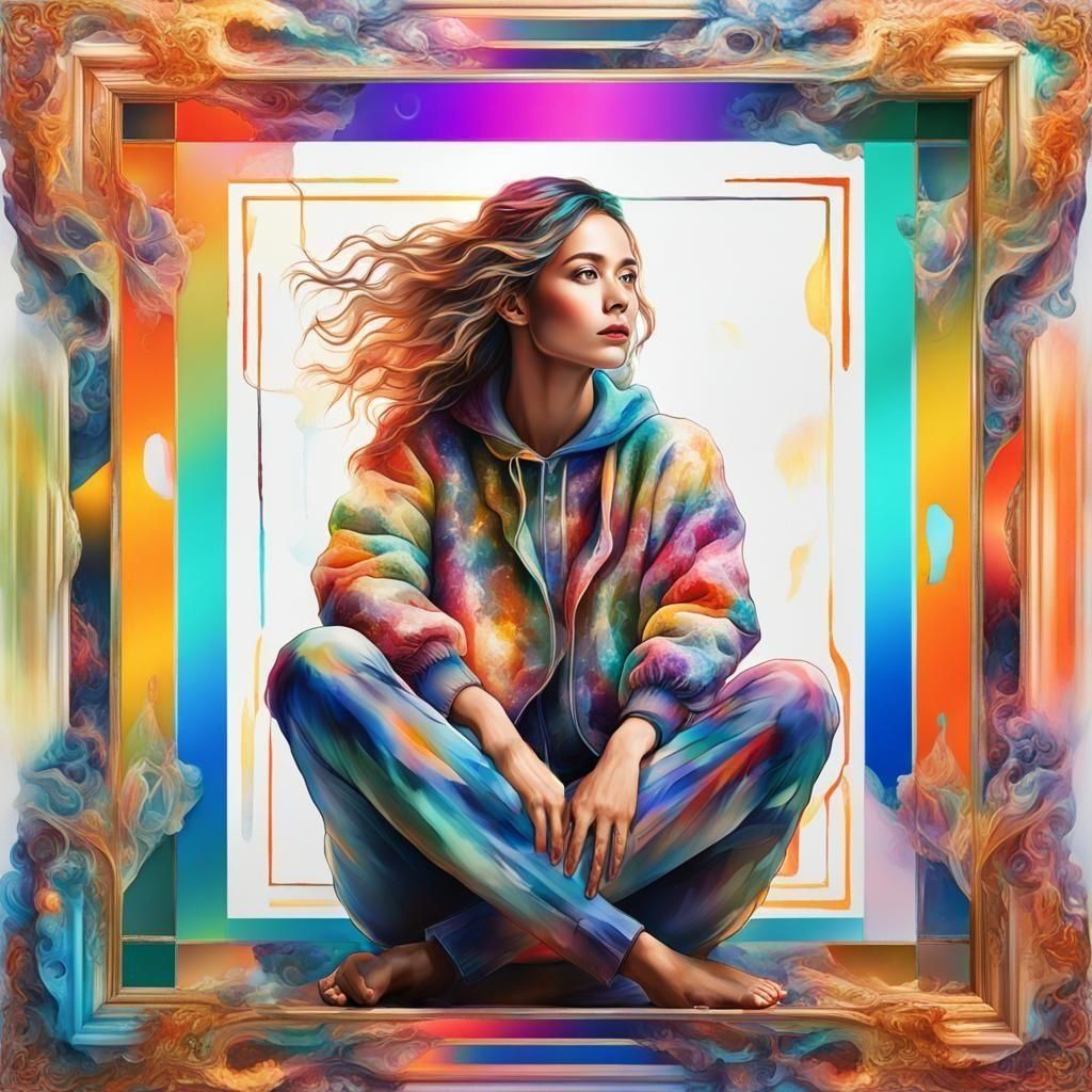 Ethereal Fusion: Beautiful Woman in Abstract Frame