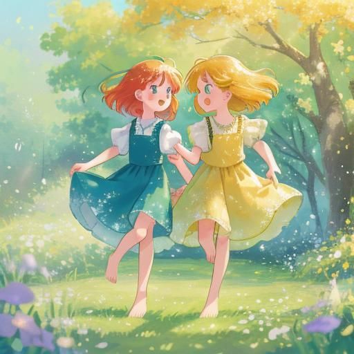 Redheads Dancing in Meadow, Impressionist Painting