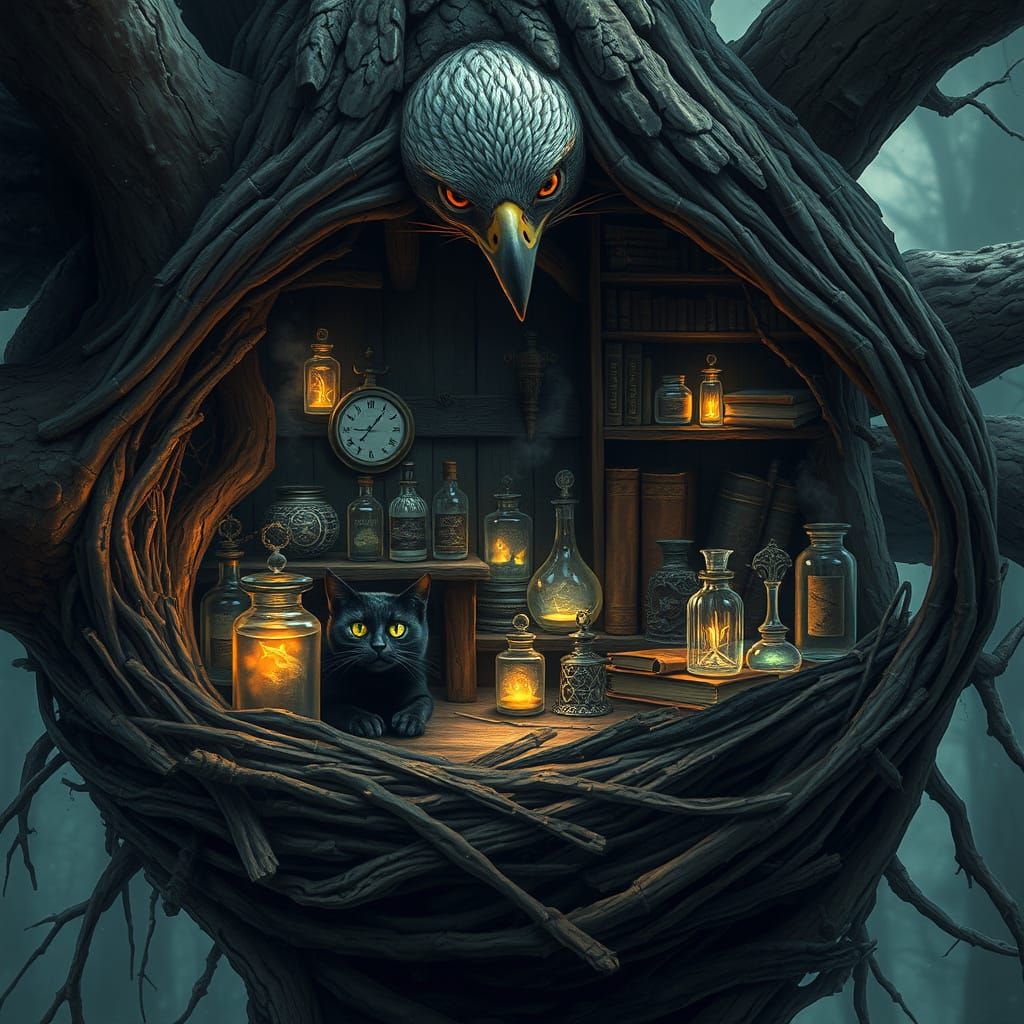 Mystical Witches' Lair in Ancient Tree Nest