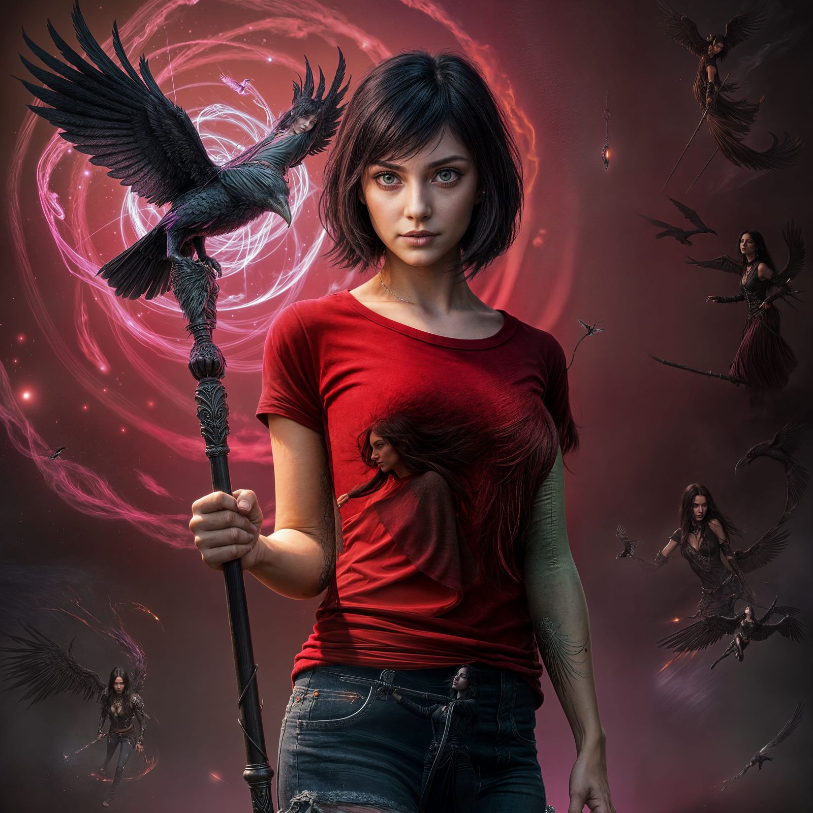 Mystical Woman with Raven in Dark Fantasy Art