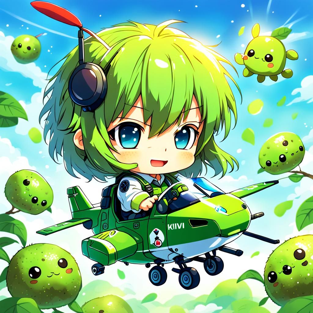 Chibi Kiwi Pilot: Adorable Anime-Style Portrait