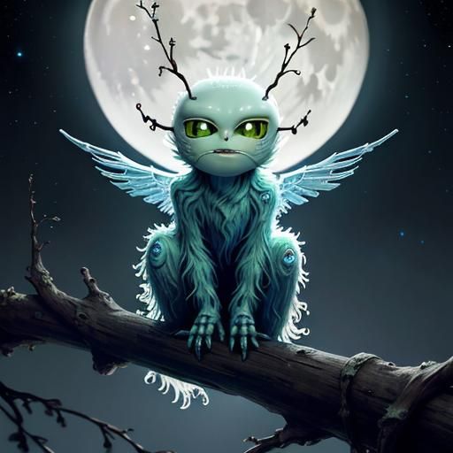 Cute Roswell Alien Creature on Branch in 3D
