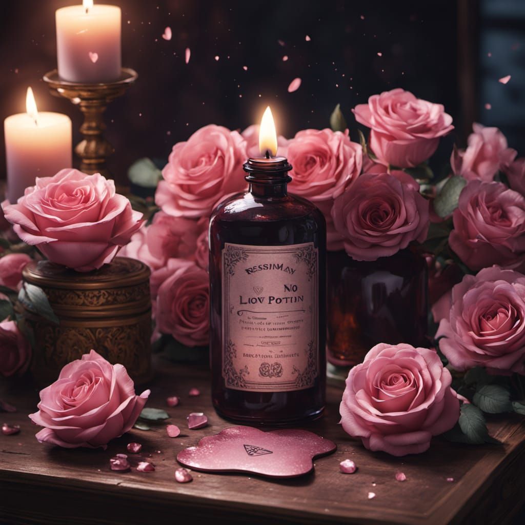 Enchanted Love Potion in a Whimsical Apothecary